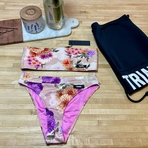 Colorful Triangl Bandeau Bikini with High-cut Bottoms